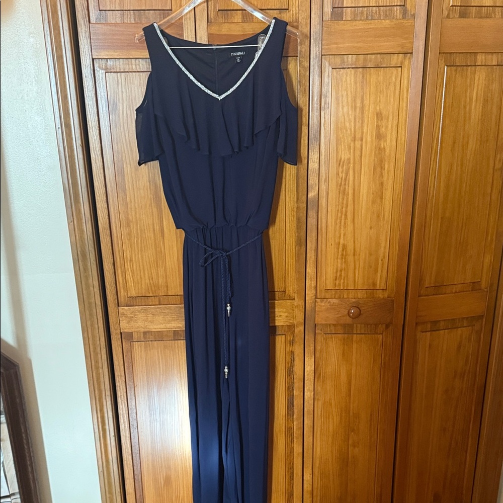 Roz & Ali Deep Blue Jumpsuit with Metallic Trim size 2x worn once Price drop